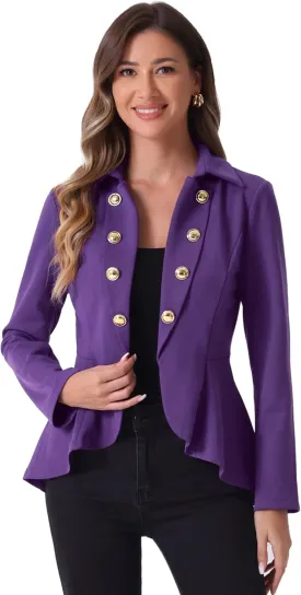 Allegra K Women's Casual Jacket Steampunk High Low Hem Open Front Long Sleeves Work Peplum Blazer