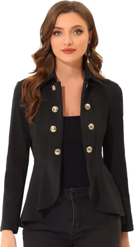 Allegra K Women's Casual Jacket Steampunk High Low Hem Open Front Long Sleeves Work Peplum Blazer