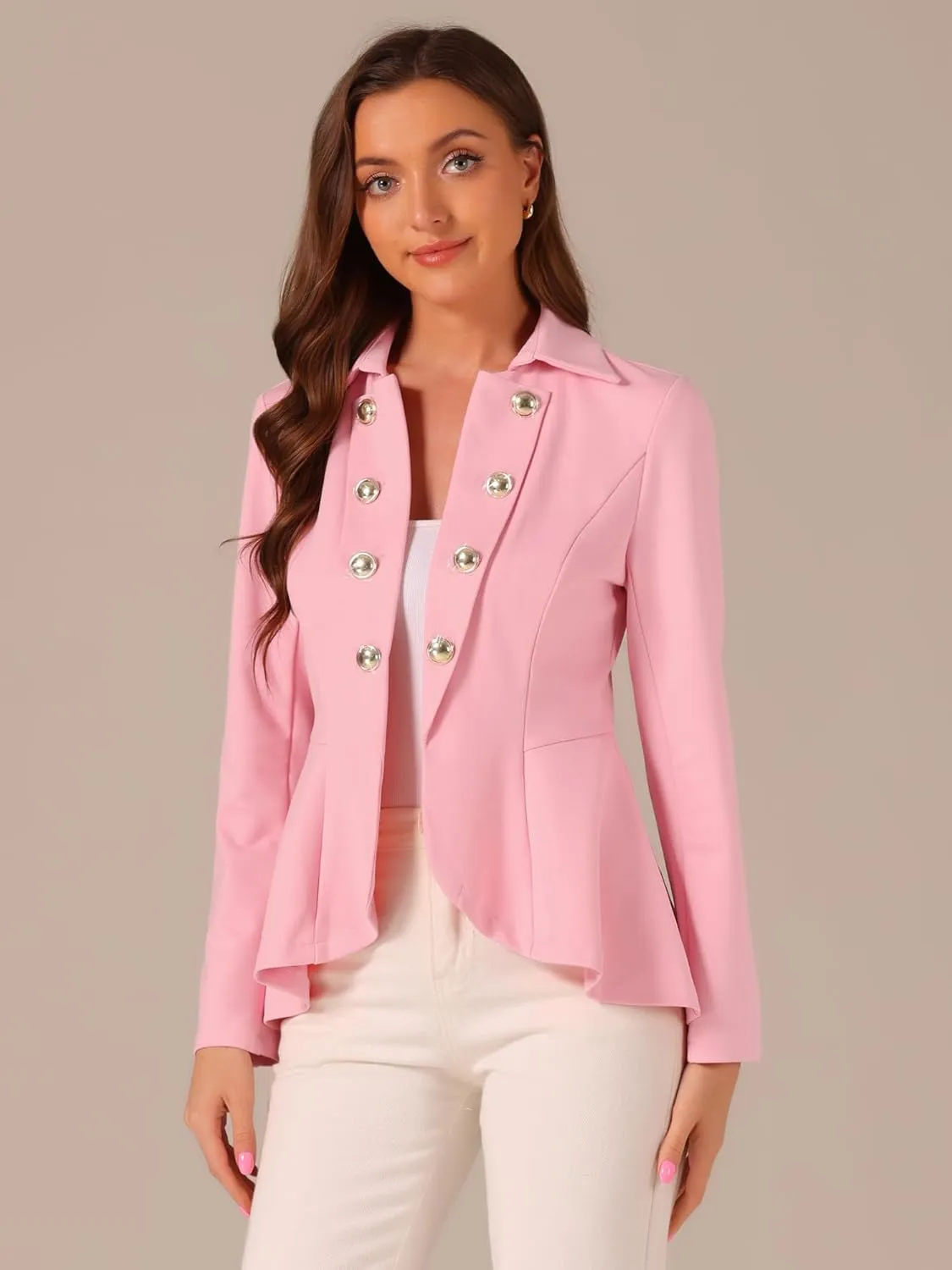 Allegra K Women's Casual Jacket Steampunk High Low Hem Open Front Long Sleeves Work Peplum Blazer