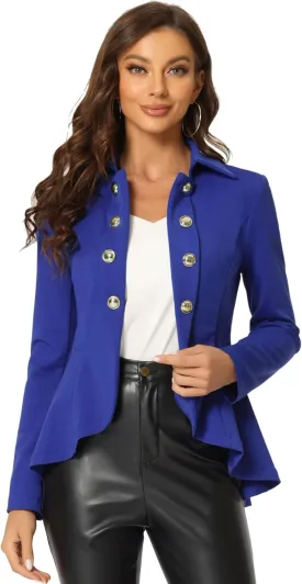 Allegra K Women's Casual Jacket Steampunk High Low Hem Open Front Long Sleeves Work Peplum Blazer
