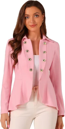 Allegra K Women's Casual Jacket Steampunk High Low Hem Open Front Long Sleeves Work Peplum Blazer