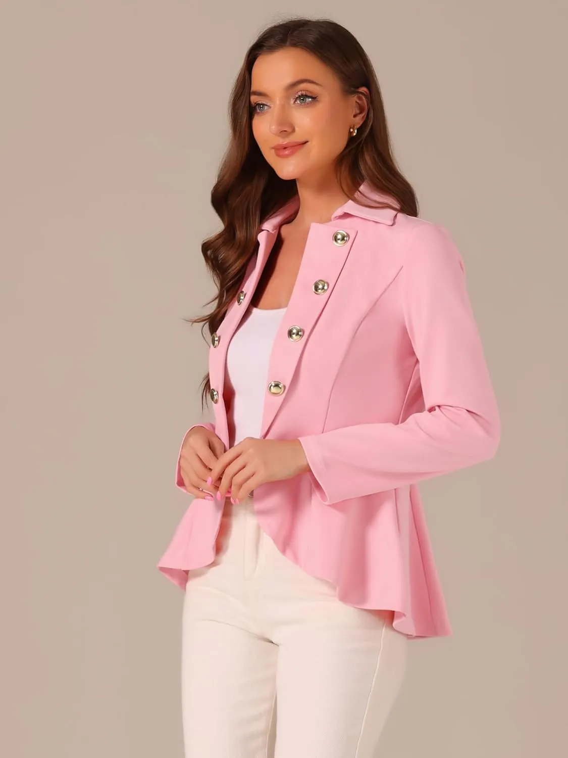 Allegra K Women's Casual Jacket Steampunk High Low Hem Open Front Long Sleeves Work Peplum Blazer