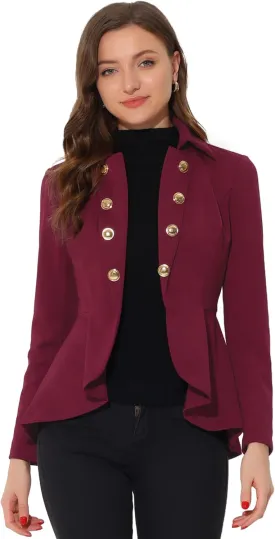 Allegra K Women's Casual Jacket Steampunk High Low Hem Open Front Long Sleeves Work Peplum Blazer