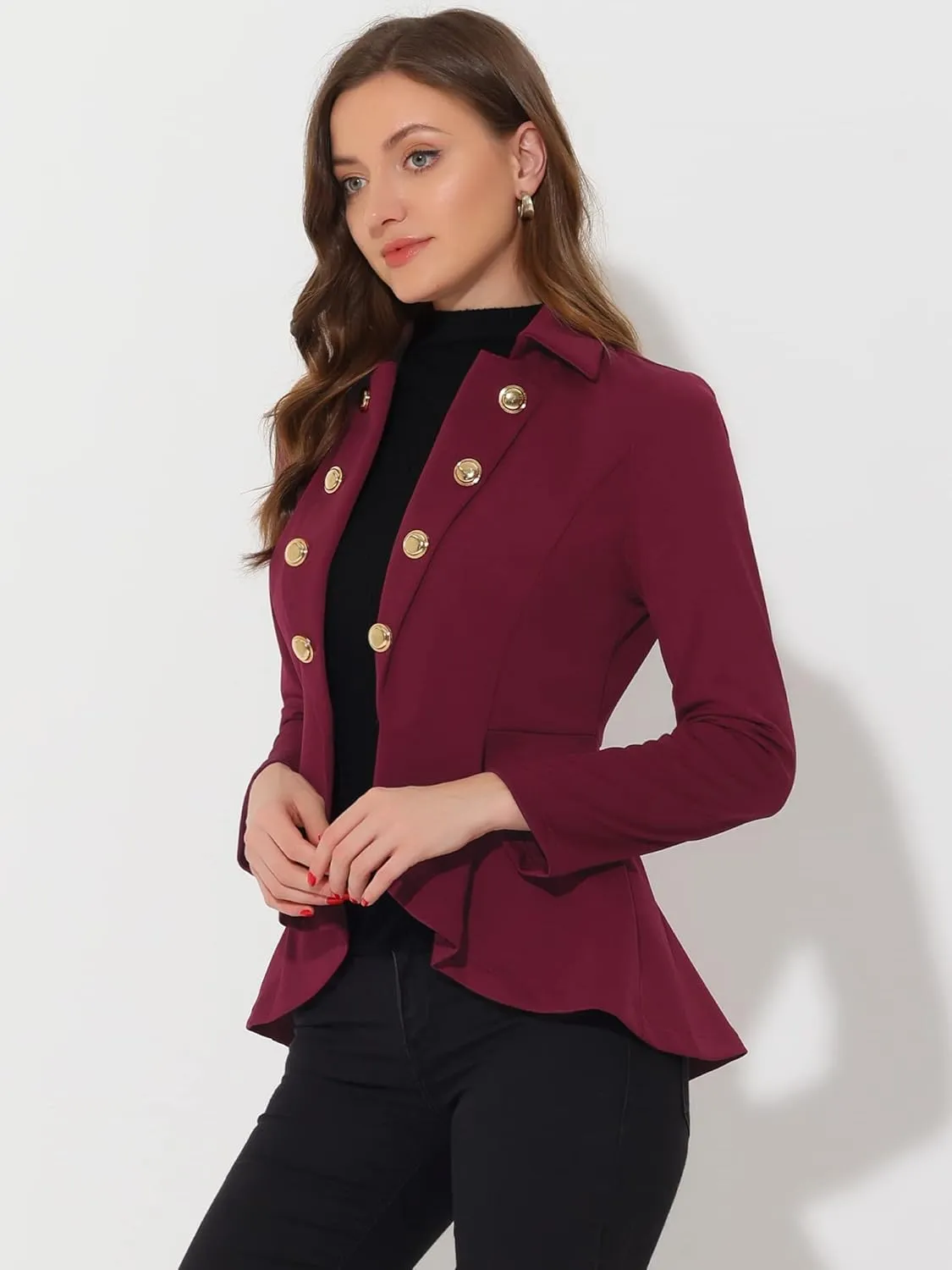 Allegra K Women's Casual Jacket Steampunk High Low Hem Open Front Long Sleeves Work Peplum Blazer