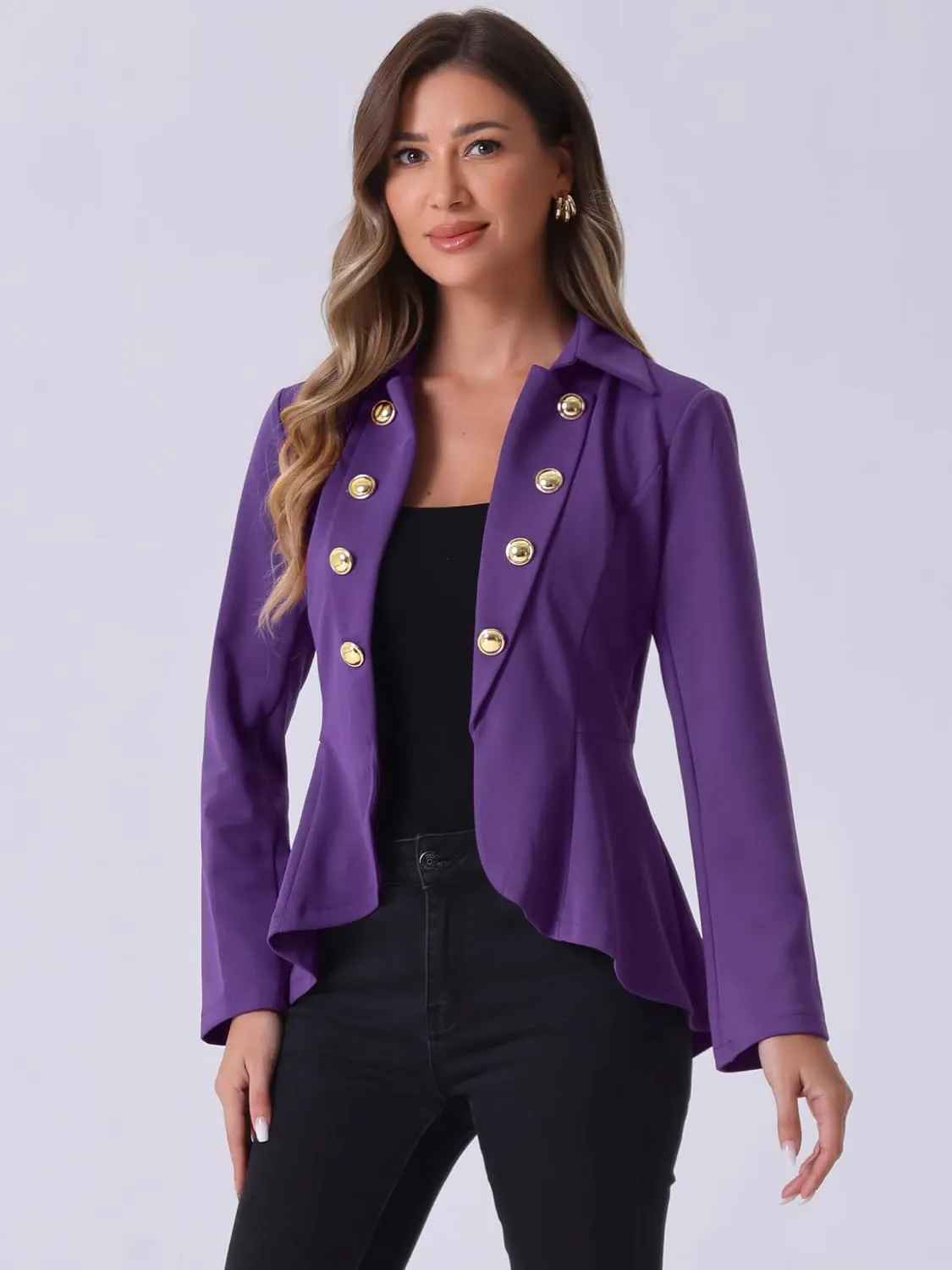 Allegra K Women's Casual Jacket Steampunk High Low Hem Open Front Long Sleeves Work Peplum Blazer