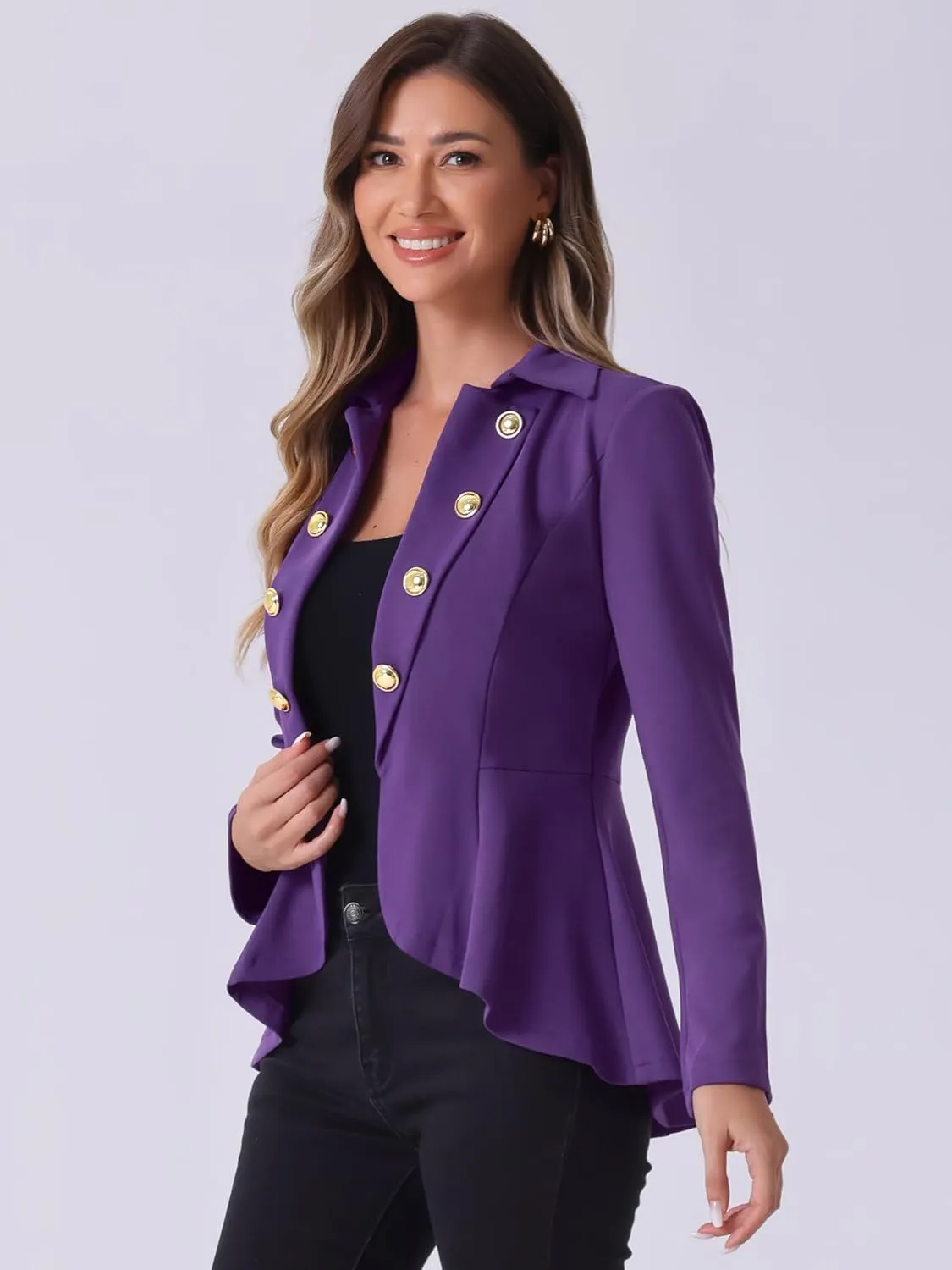 Allegra K Women's Casual Jacket Steampunk High Low Hem Open Front Long Sleeves Work Peplum Blazer