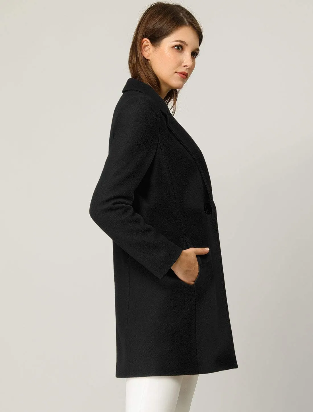 Allegra K Women's Winter Overcoat Notched Lapel Long Sleeve One Buttoned Mid-Length Long Coat