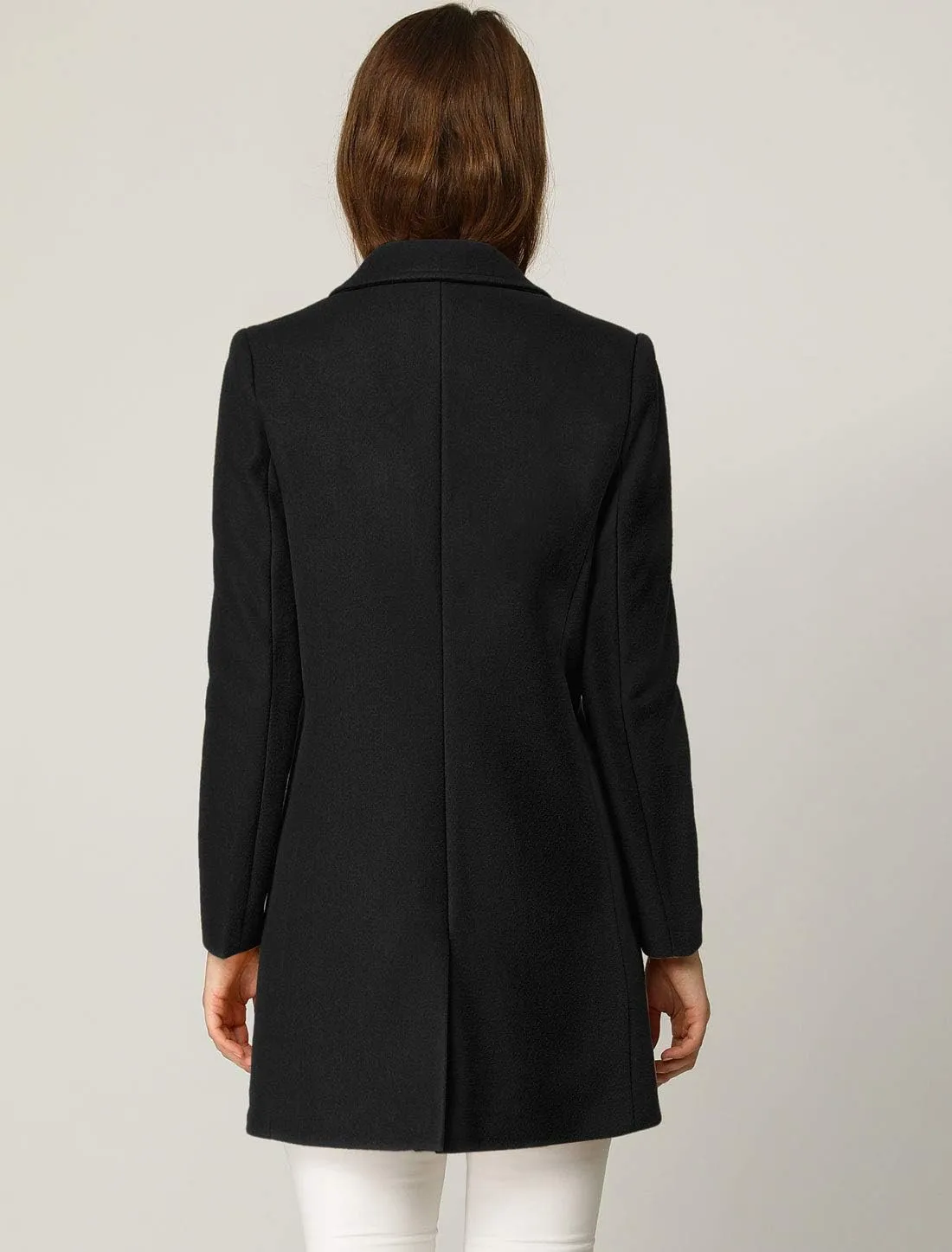 Allegra K Women's Winter Overcoat Notched Lapel Long Sleeve One Buttoned Mid-Length Long Coat