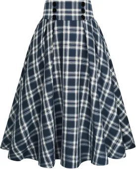 Belle Poque Vintage Plaid Skirt for Women High Waisted Midi A-line Skirts Pleated Skirt with Pockets