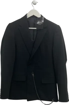 boohooMan Black Double Breasted Skinny Blazer With Chain UK 34" CHEST