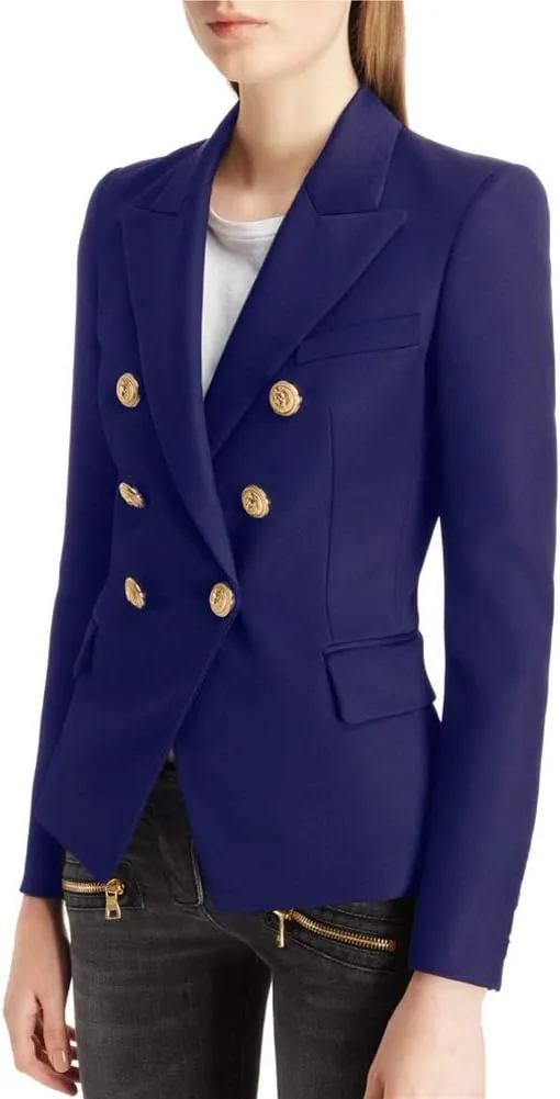 chouyatou Women's Vintage Double Breasted Slim Fit Dress Suit Blazer Jacket