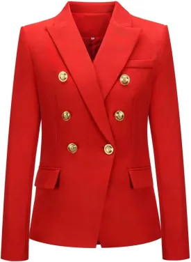 chouyatou Women's Vintage Double Breasted Slim Fit Dress Suit Blazer Jacket