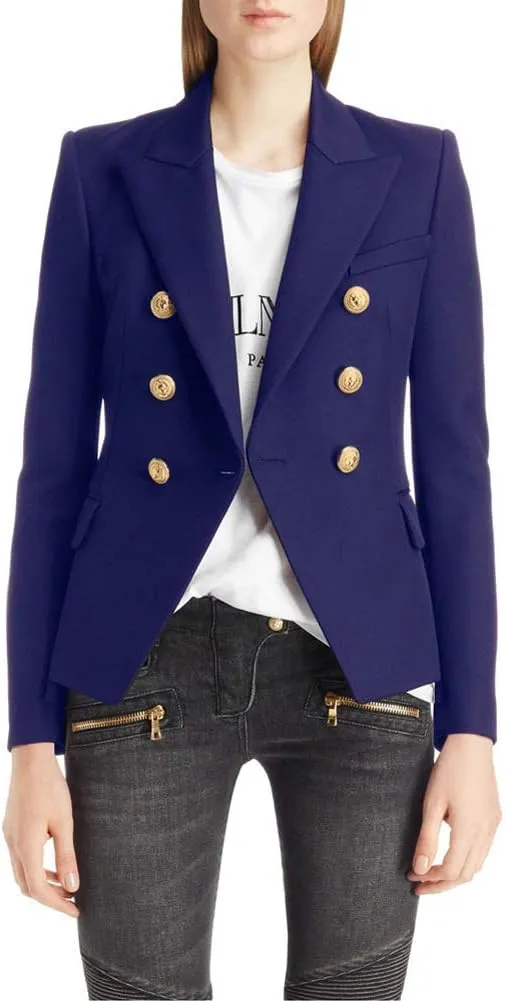 chouyatou Women's Vintage Double Breasted Slim Fit Dress Suit Blazer Jacket