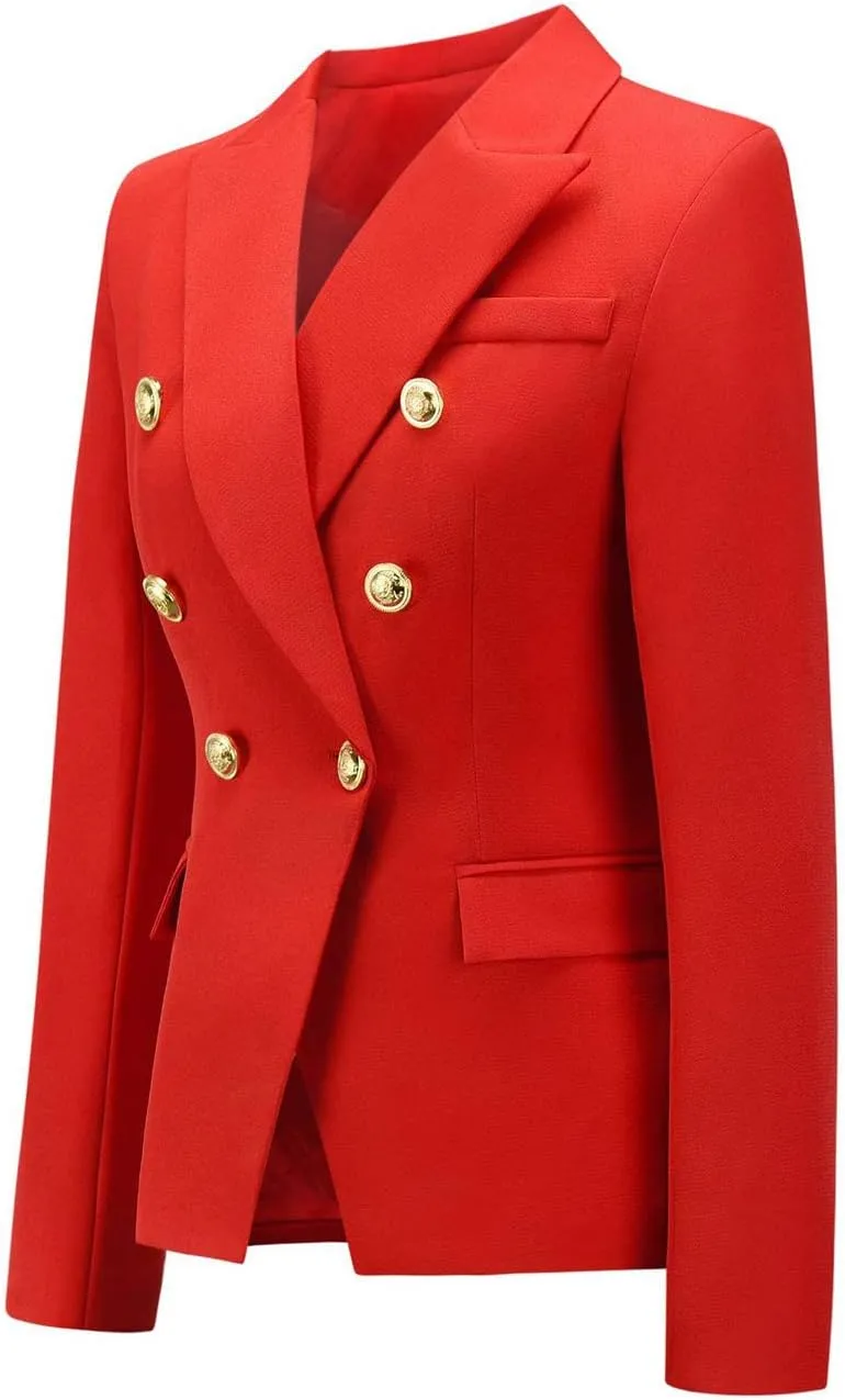 chouyatou Women's Vintage Double Breasted Slim Fit Dress Suit Blazer Jacket