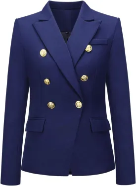 chouyatou Women's Vintage Double Breasted Slim Fit Dress Suit Blazer Jacket