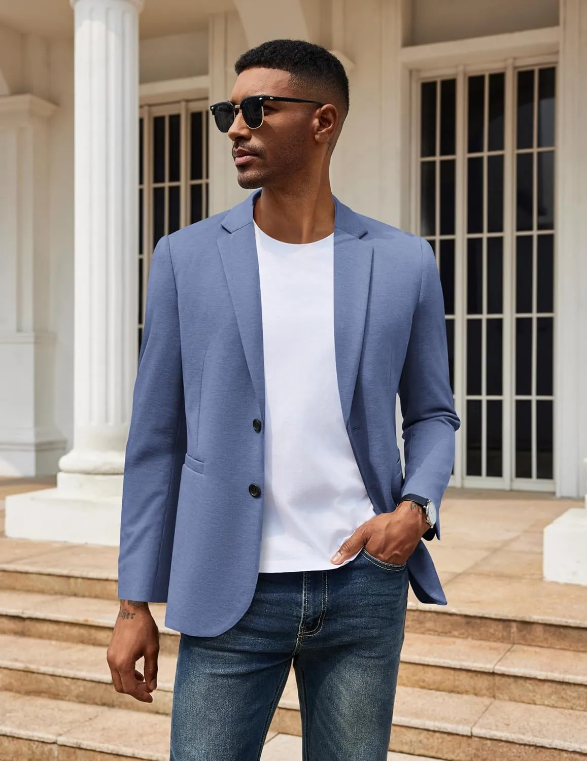 COOFANDY Men's Casual Knit Blazer Two Button Lightweight Sport Coats Suit Jacket