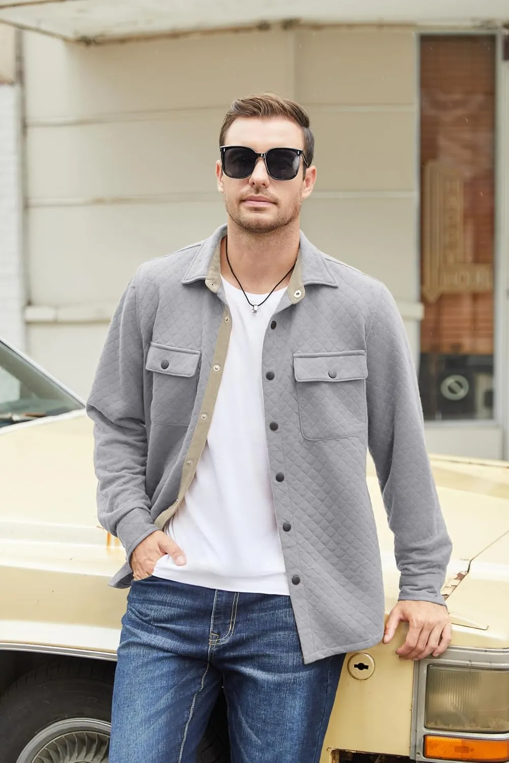 COOFANDY Men's Casual Shirt Jacket Lightweight Shacket Jacket Quilted Button Down Jackets