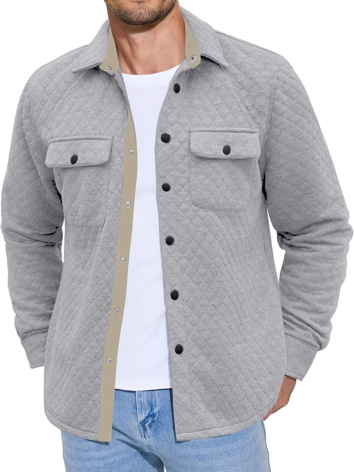 COOFANDY Men's Casual Shirt Jacket Lightweight Shacket Jacket Quilted Button Down Jackets