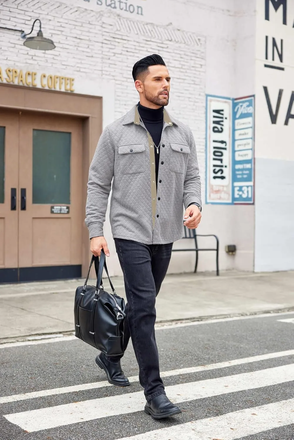 COOFANDY Men's Casual Shirt Jacket Lightweight Shacket Jacket Quilted Button Down Jackets
