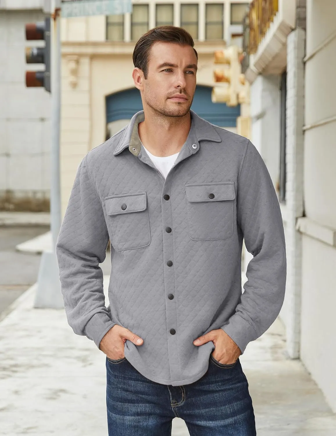 COOFANDY Men's Casual Shirt Jacket Lightweight Shacket Jacket Quilted Button Down Jackets