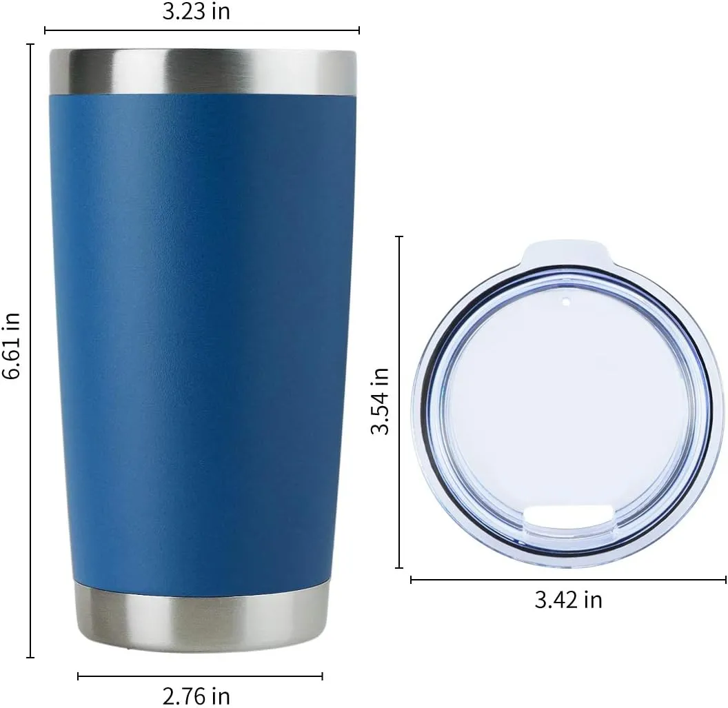 DOMICARE 20oz Stainless Steel Tumbler Bulk with Lid, Double Wall Vacuum Insulated Travel Mug, Powder Coated Coffee Cup (Dark Blue, 1)