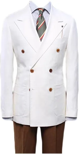 Double Breasted Peak Lapel Blazer Jacket for Men Linen Slim Fit Wedding Business Casual Sport Coats