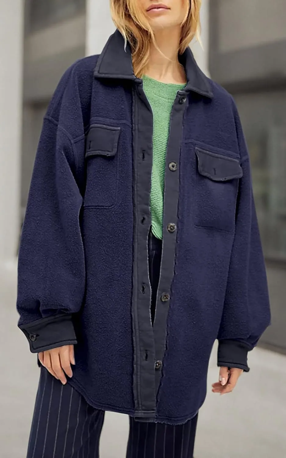 Fisoew Womens Oversized Long Sleeve Button Down Shirt Jacket Soft Comfy Casual Shacket Coats with Pockets