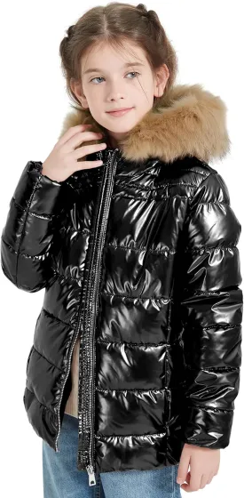 Giolshon Winter Girls Thickened Puffer coat shining Padded jacket Kids Ski Snow Outwear with Faux Fur Collar 7695