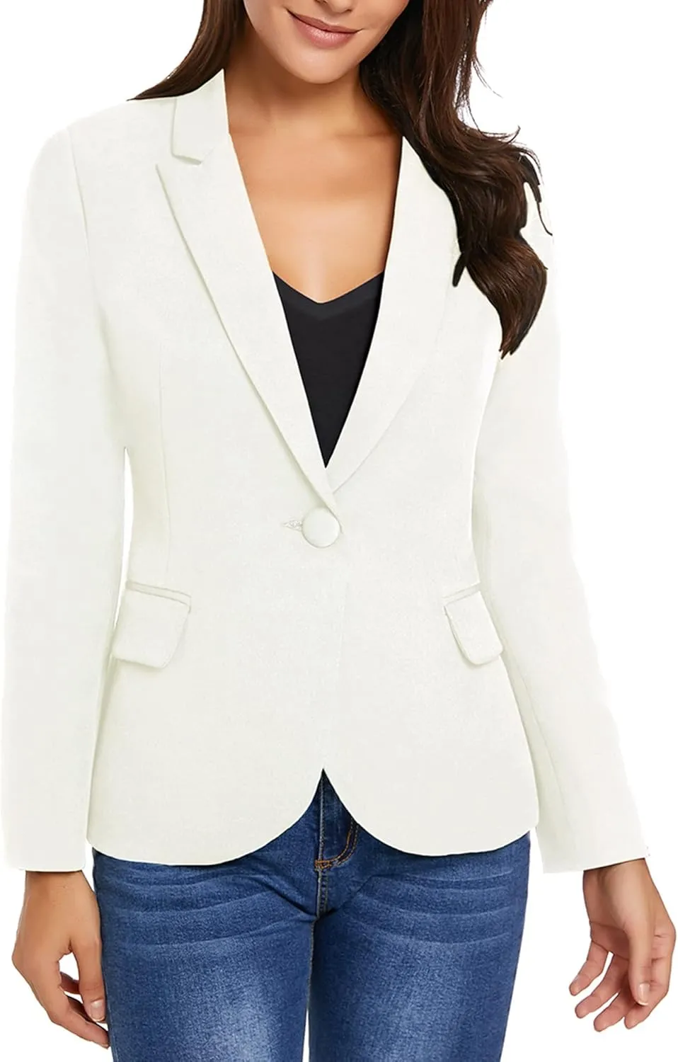 GRAPENT Women's Business Casual Pockets Work Office Blazer Back Slit Jacket Suit