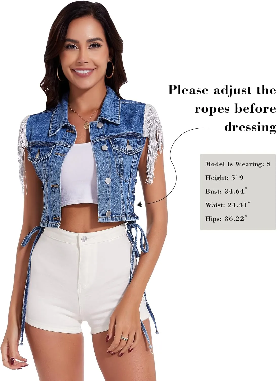 J.Corrine Women's Sleeveless Denim Vest Fringe Hem Crop Jean Jacket Western Cowgirl Outfits for Spring Summer