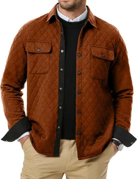 JMIERR Mens Quilted Shirt Jackets Casual Long Sleeve Snap Button Down Shirts with Pockets