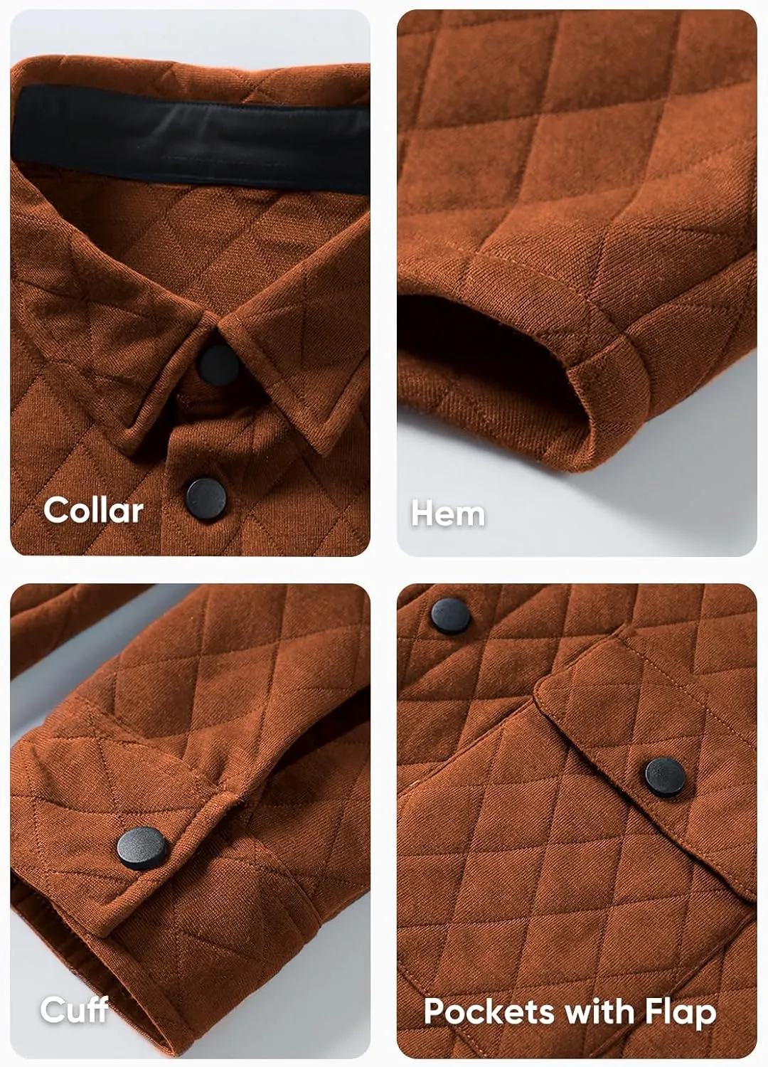 JMIERR Mens Quilted Shirt Jackets Casual Long Sleeve Snap Button Down Shirts with Pockets
