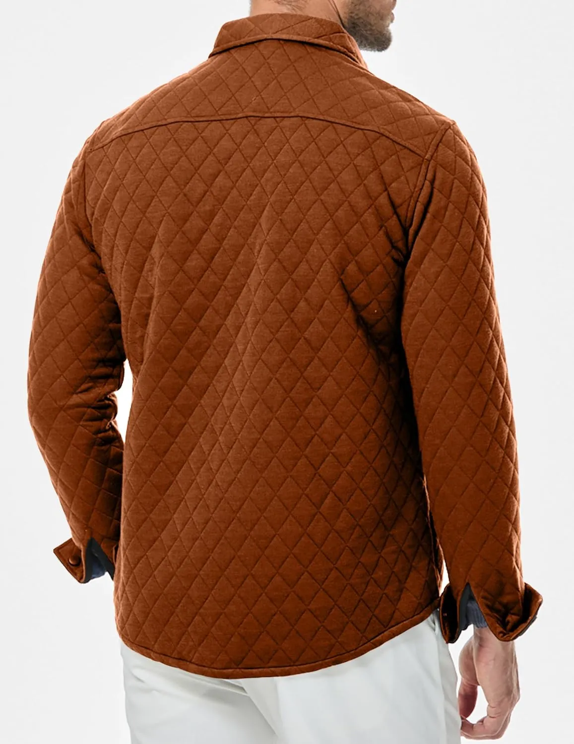 JMIERR Mens Quilted Shirt Jackets Casual Long Sleeve Snap Button Down Shirts with Pockets