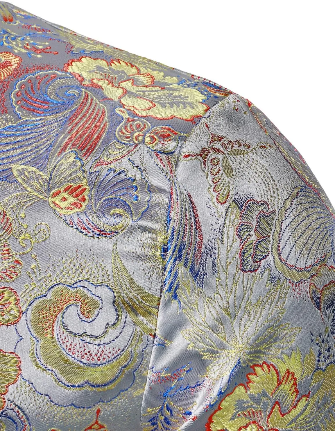 JOGAL Men's Luxury Paisley Floral Embroidered Satin Bomber Jacket