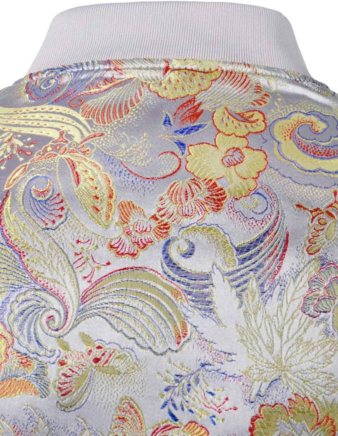 JOGAL Men's Luxury Paisley Floral Embroidered Satin Bomber Jacket