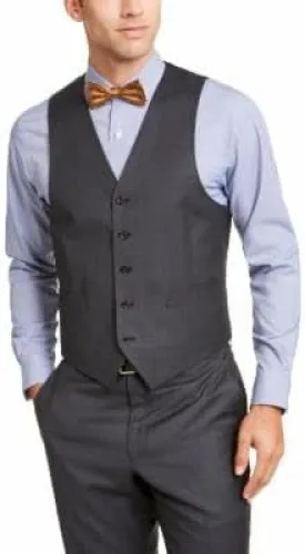 Lauren Ralph Lauren Mens Classic fit Button-Up Vest Large Grey Solid Stretch