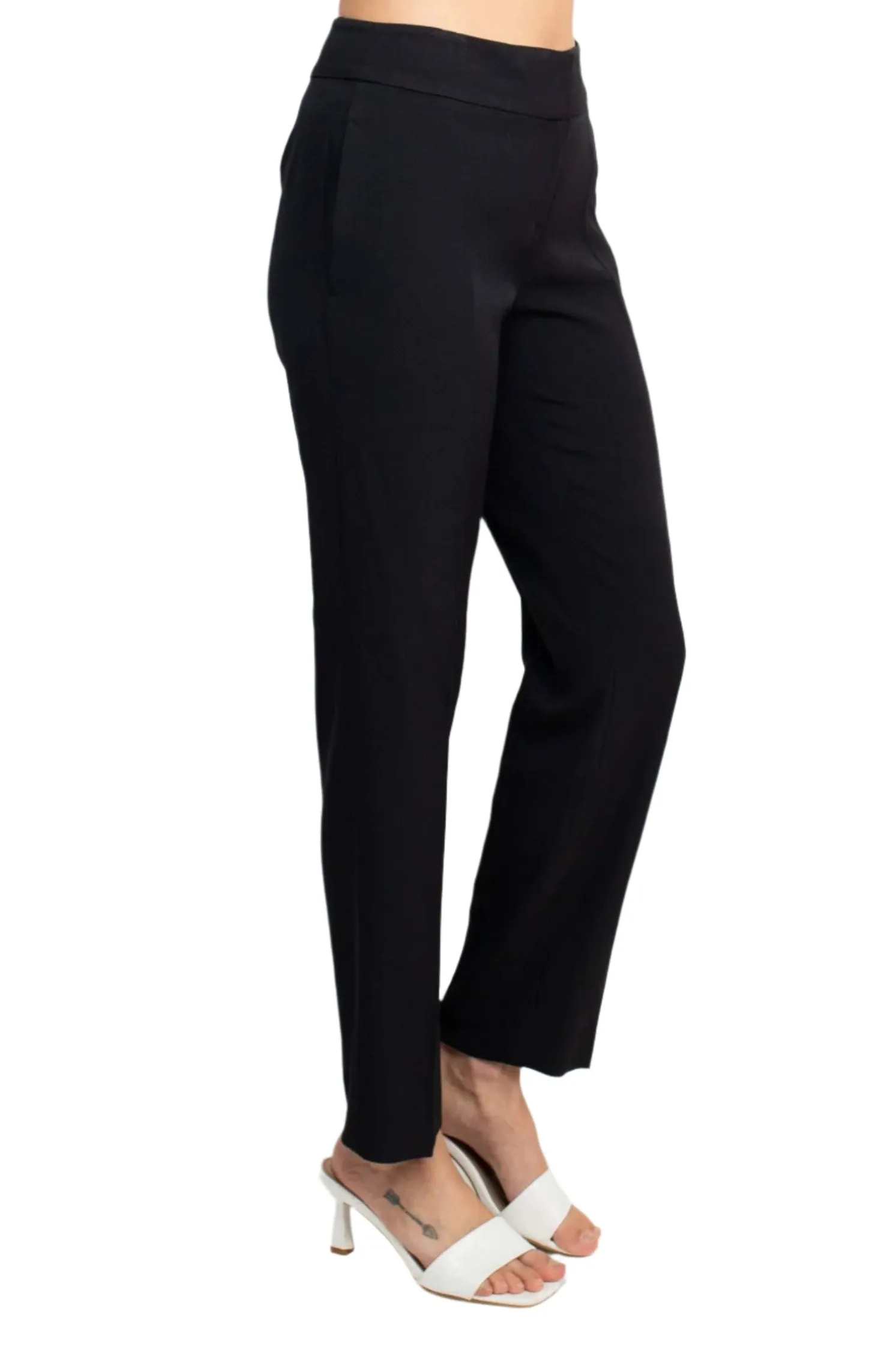 Le Suit Notched Collar 3 Button Tie Waist Flap Pockets Jacket with Button Hook Zipper Closure Pockets Crepe Pants Suit (Two Piece Set)