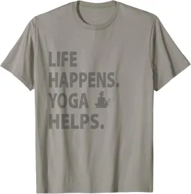 life happens yoga helps T-Shirt, Small, Grey