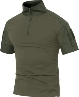 MAGCOMSEN Men's Tactical Military Shirts 1/4 Zip Short Sleeve Slim Fit Camo Shirt