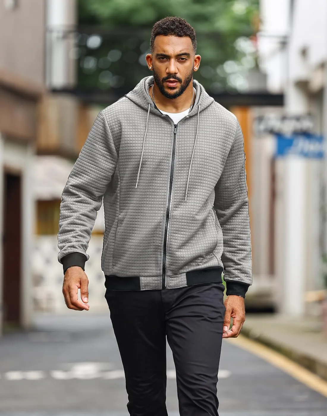 Mens Lightweight Hoodie Full Zip Sweatshirt Casual Jacket Coat
