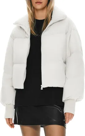 Orolay Women's Winter Oversized Cropped Puffer Jacket Zip Up Short Down Coat Stand Collar Baggy Overcoat