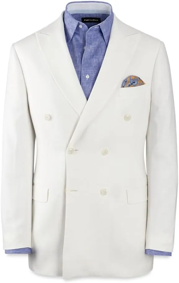 Paul Fredrick Men's Linen Blend Double Breasted Peak Lapel Suit Jacket