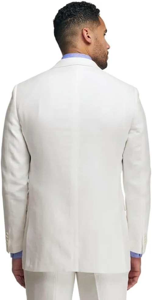 Paul Fredrick Men's Linen Blend Double Breasted Peak Lapel Suit Jacket