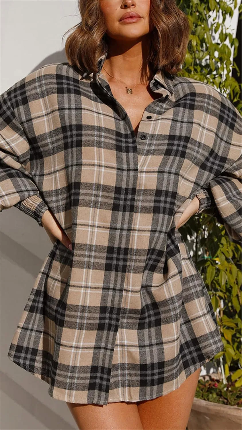 Plaid Flannel Shirts for Women - Oversized Long Sleeve Button Down Shirt Dresses Shacket Blouse Tops