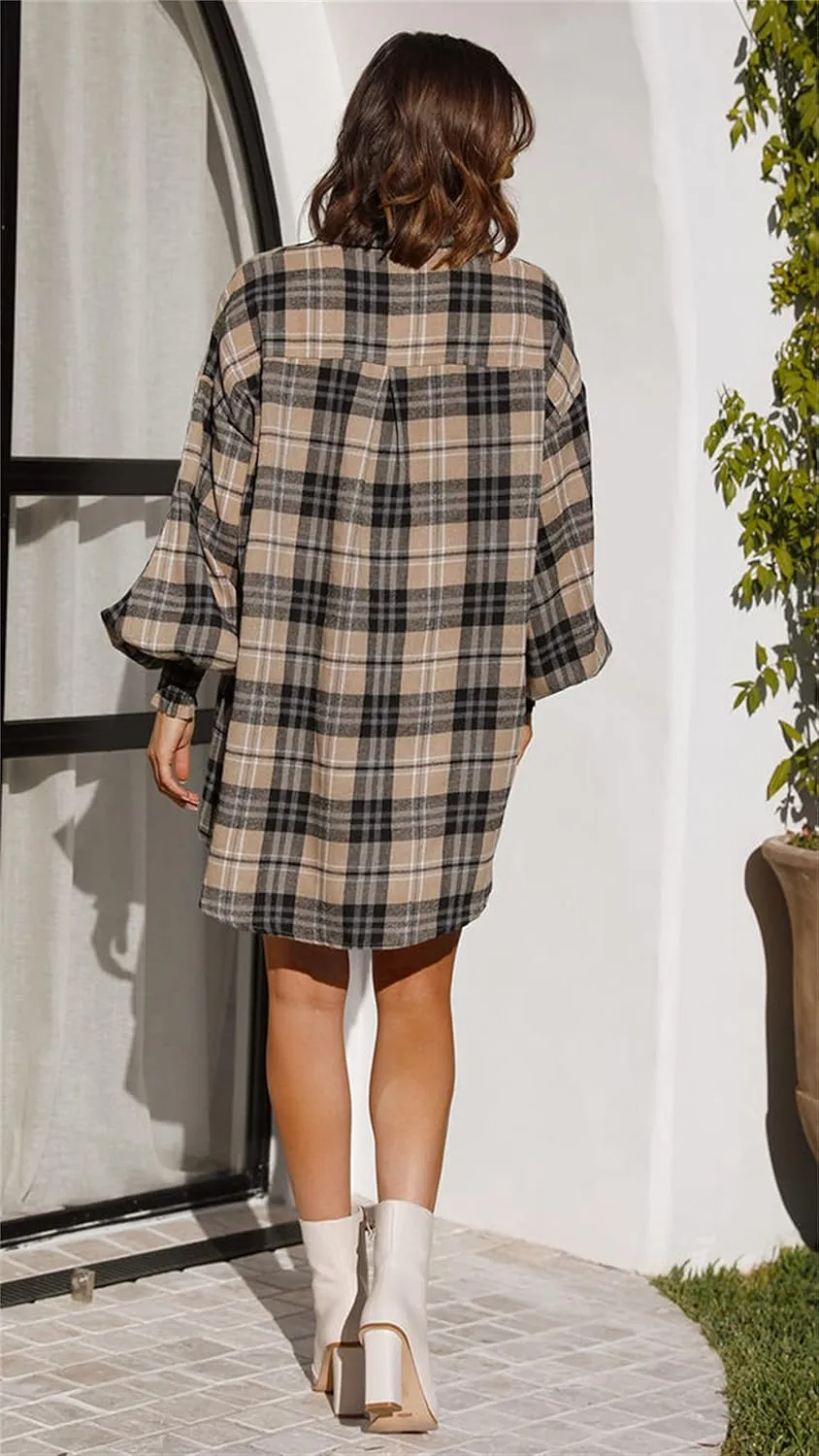 Plaid Flannel Shirts for Women - Oversized Long Sleeve Button Down Shirt Dresses Shacket Blouse Tops