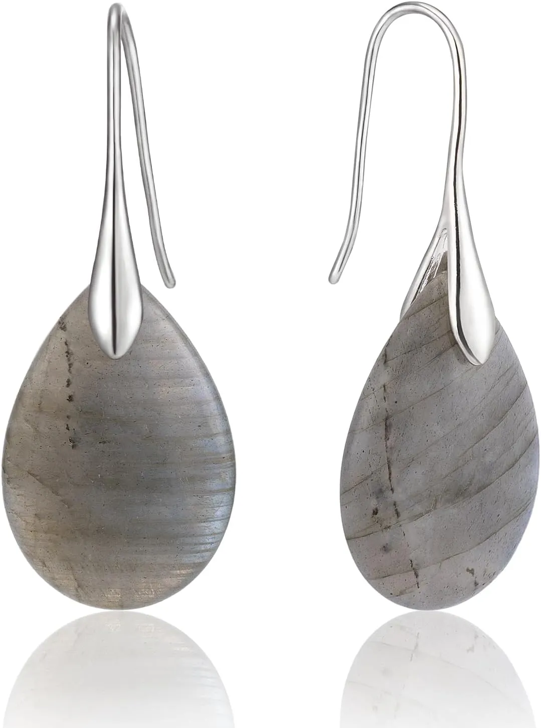 SELOVO Agate Teardrop Stone Grey Drop Earrings Fishhook Dangle Earrings Silver Tone