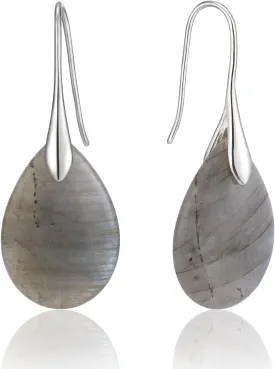 SELOVO Agate Teardrop Stone Grey Drop Earrings Fishhook Dangle Earrings Silver Tone