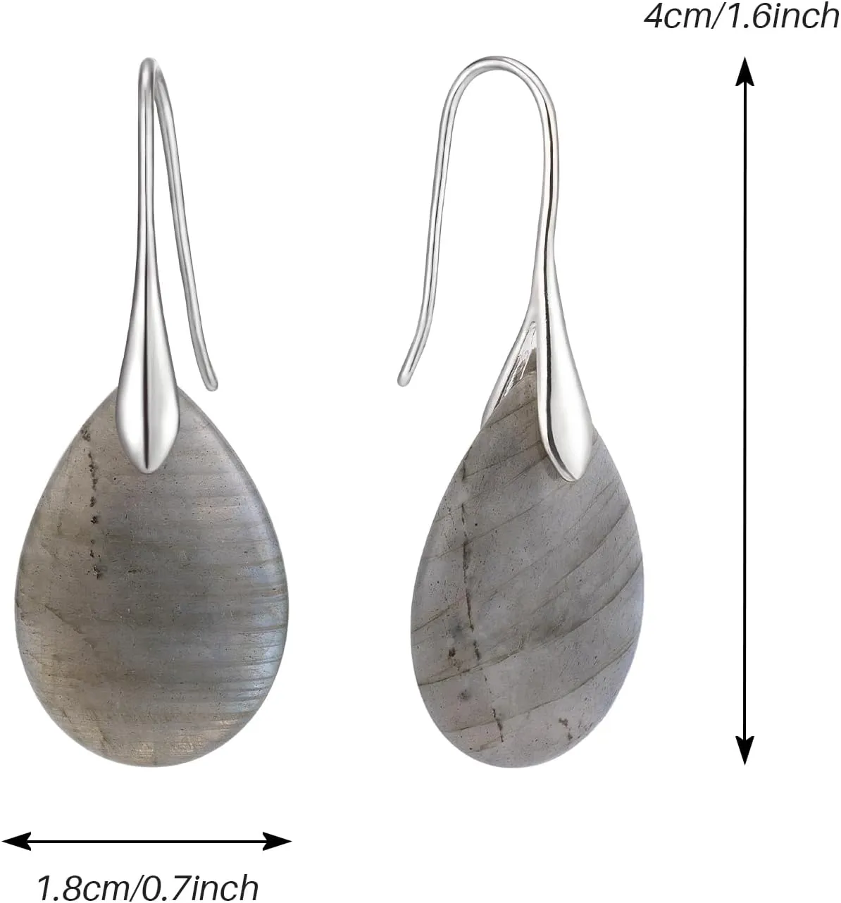 SELOVO Agate Teardrop Stone Grey Drop Earrings Fishhook Dangle Earrings Silver Tone