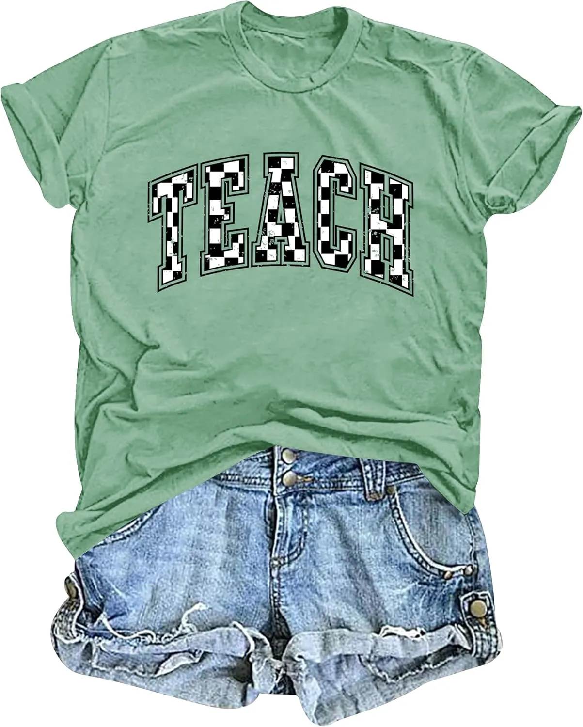 Teacher Shirts Women: Checkered Teach Printed T-Shirt Graphic Teaching Gifts Tees Casual Short Sleeve Tops
