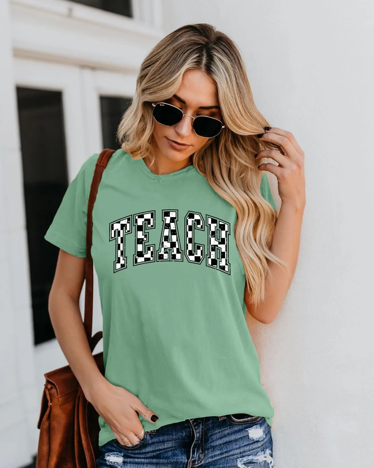 Teacher Shirts Women: Checkered Teach Printed T-Shirt Graphic Teaching Gifts Tees Casual Short Sleeve Tops